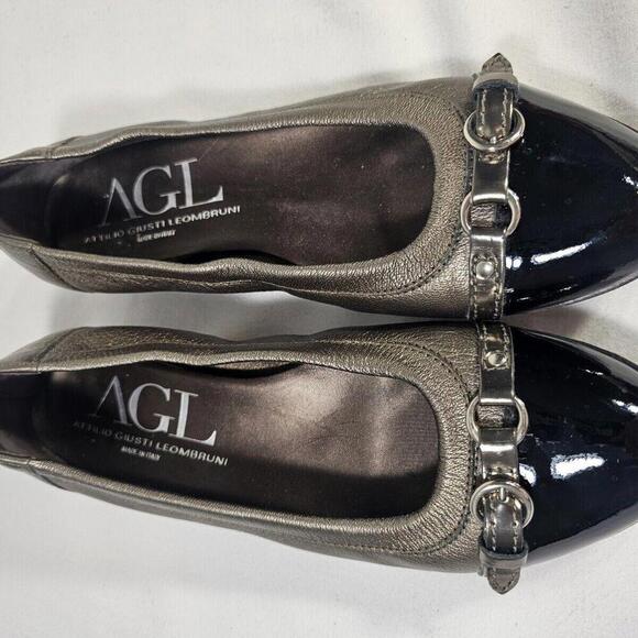 AGL Attilio Women's Metallic Leather Cap Toe Ballet Flat Shoe 39 EU 9 US - Picture 4 of 13